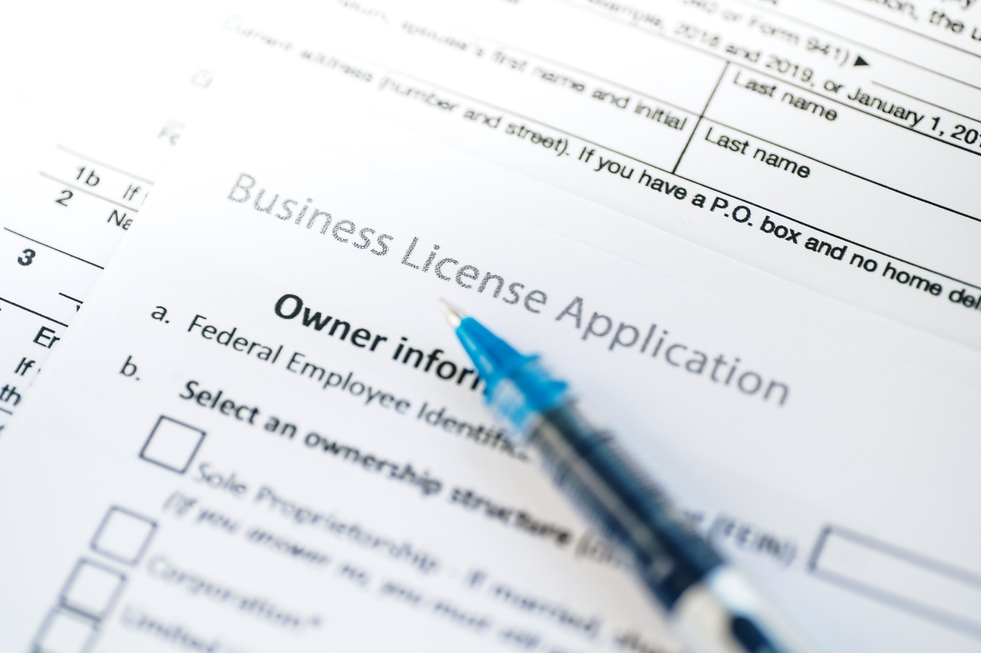 Business license application document